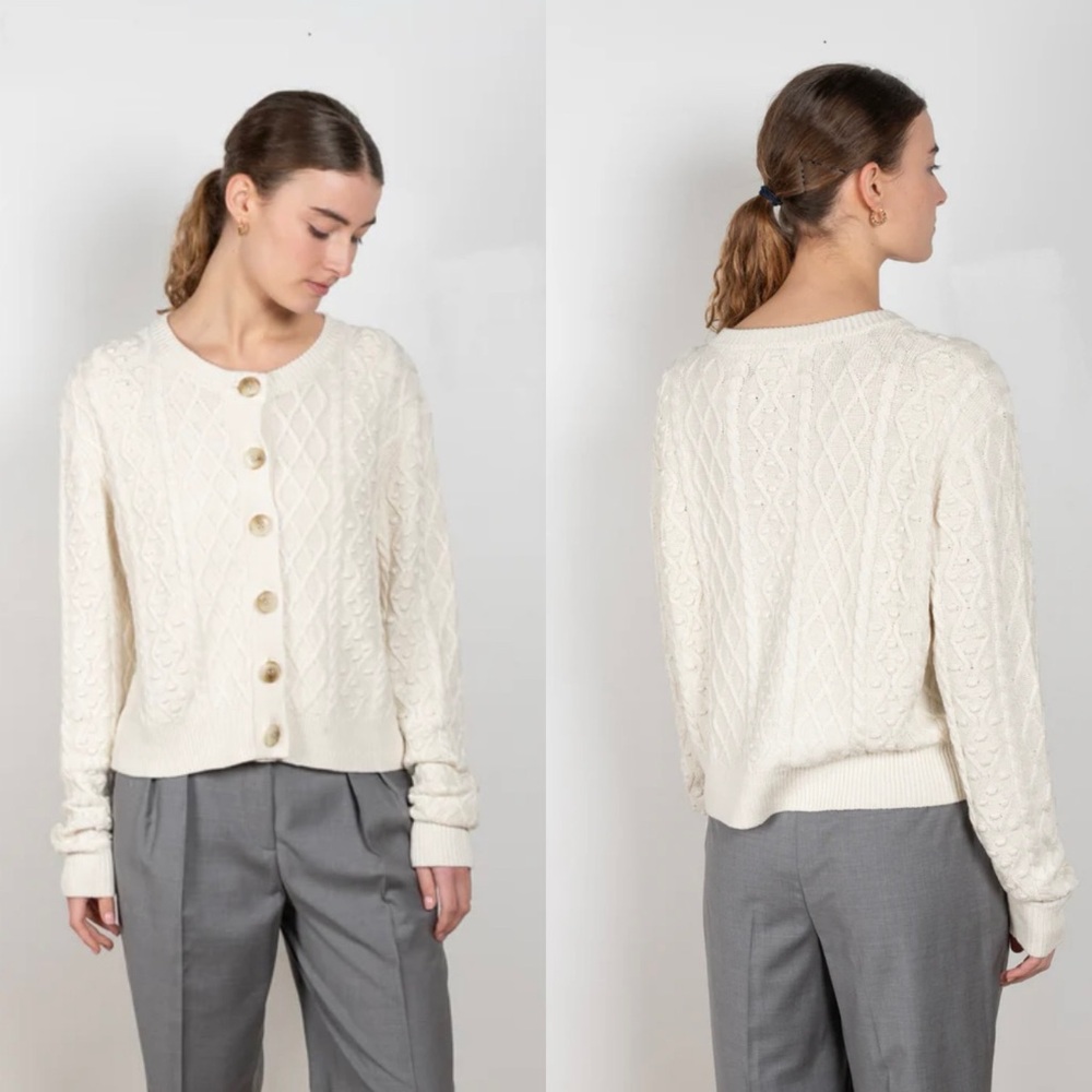 Loulou Studio Vilm Silk Linen Blend Cable Knit Cardigan - XS